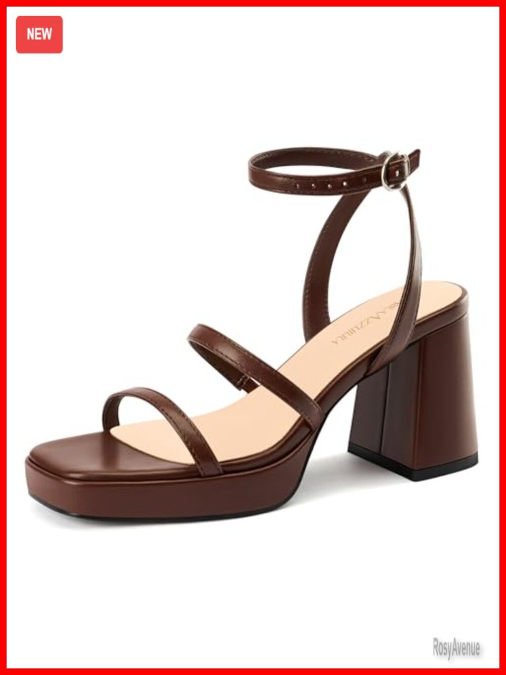 Women's Platform Block Heeled Sandals 3 Inch Square Open Toe Ankle Strap